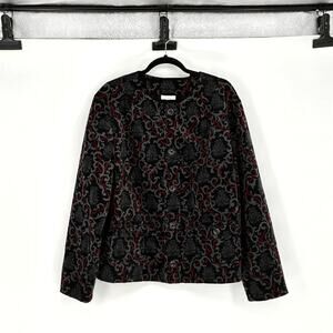 Gray, Black & Red Floral and Vine Corduroy 5-Button Cropped Jacket - Plus 2X